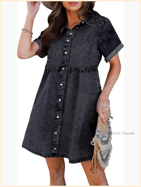 Dresses & Skirts - Short Sleeve Button Down Tiered Denim Babydoll Dress